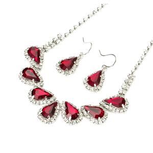 New Necklace Pierced Earrings Red Clear Rhinestone Fashion Costume Jewelry MA07